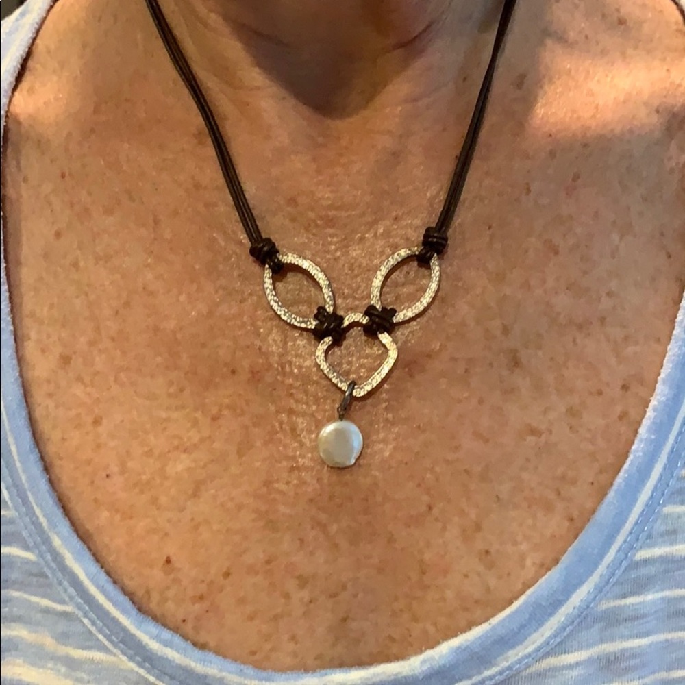 Silpada necklace with mother of pearl and leather